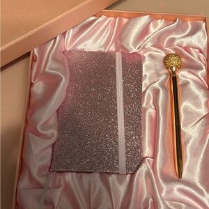 Glittery Pink Notebook and Gold Pen Set